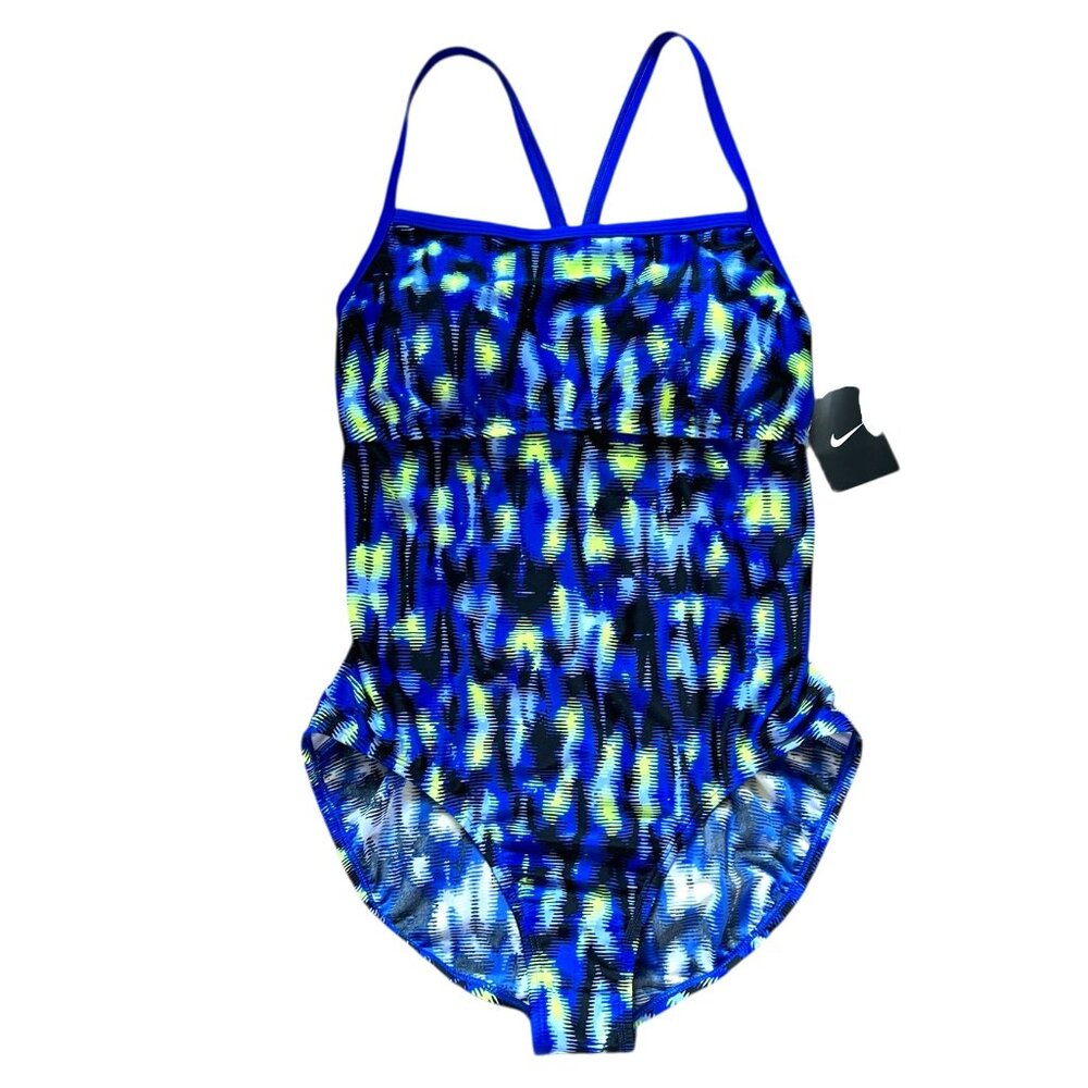 Nike NEW Blurred Lines Cut Out Back Swimsuit In Paramount Blue Size XL
